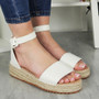 SILVANA White Wedge Hessian Buckle Cushioned Summer Sandals 