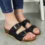 ADELINA Black Cushioned Comfy Wedge Sliders Mules Sandals