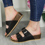 ADELINA Black Cushioned Comfy Wedge Sliders Mules Sandals