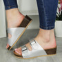 ADELINA Silver Cushioned Comfy Wedge Sliders Mules Sandals