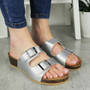 ADELINA Silver Cushioned Comfy Wedge Sliders Mules Sandals