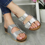 ADELINA Silver Cushioned Comfy Wedge Sliders Mules Sandals