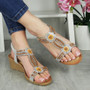 MIUCCIA Silver Elastic Strap Cushioned Wedge Sandals