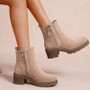 LUNA Khaki Faux Suede Warm Lined Comfy Grip Ankle Boots
