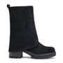 JENNA Black Faux Suede Hooded Zip Mid Calf Boots
