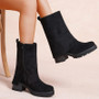 JENNA Black Faux Suede Hooded Zip Mid Calf Boots