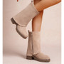 JENNA Khaki Faux Suede Hooded Zip Mid Calf Boots