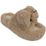 SAMANTHA Khaki Faux Fur Slip On Bow Grip Slippers