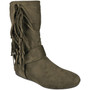 FREEMA Green Pixie Flat Comfy Zip Mid Calf Tassle Boots
