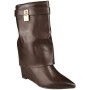 RAYA Brown Fold Over Hooded Wedge Comfy Zip Pointed High Heel Boots 