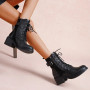 MARA Black Ankle Lace Up Zip Comfy Warm Lined Army Heeled Boots