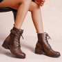 MARA Brown Ankle Lace Up Zip Comfy Warm Lined Army Heeled Boots