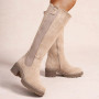 TALIA Khaki Mid Cald Faux Suede Comfy Chunky Heel Boots 