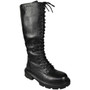 CAROLINE Black Ladies Mid Calf Lace Up Goth Punk Biker Boots 