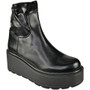 BRAELYNN Black Ladies Faux Leather Wedge Comfy Stretch Zip Ankle Boots