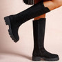 WINIFRED Black Mid Calf Zip Stretch Elastic Viral Winter Boots