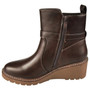 CONSTANCE Brown Ankle Wedge Faux Leather Zip Comfy Lined Boots