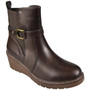 CONSTANCE Brown Ankle Wedge Faux Leather Zip Comfy Lined Boots