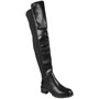 AVERIE Black Pu Over the Knee Faux Suede Mid Heel Stretchy Zip Boots