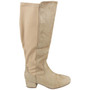 ESME Taupe Suede Knee High Stretchy Zip Mid Heel Comfy Wide Fit Boots