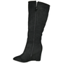 Clemency Black Knee High Wedge Pointed Toe Warm Lined Zip Boots