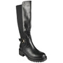 GWENDOLEN Black Mid Calf Zip Comfy Grip Biker Rider Boots