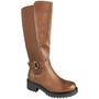 GWENDOLEN Camel Mid Calf Zip Comfy Grip Biker Rider Boots