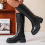 CAROLINE Black New Ladies Mid Calf Lace Up Goth Punk Biker Boots 