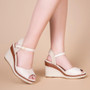 ZENDRA Beige Wedge Ankle Strap Slingback Buckle Sandal