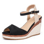 ZENDRA Black Wedge Ankle Strap Slingback Buckle Sandal
