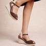 ZENDRA Brown Wedge Ankle Strap Slingback Buckle Sandal