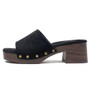 SOFIA Black Ladies Slip On Mid Heel Beach Mules