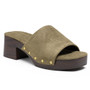 SOFIA Green Ladies Slip On Mid Heel Beach Mules