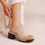 SOFIA Khaki Ladies Slip On Mid Heel Beach Mules