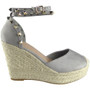 "TAINA" Grey Suede Ankle Strap Sandals