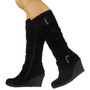 "GERARDA" Black Wedge Heel Mid Calf Boots