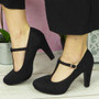 Dawna Black High Heel T-Bar Court Shoes