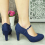 Sky Navy High Heel Buckle Court Shoes