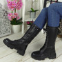 CADENCE Black Lace Up Chunky Boots