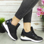 Amirah New Black Lace Up Comfy Bling Wedge Trainers 