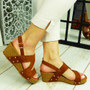 LOTTIE Camel Wedges Heel Open Toe Sandals