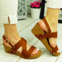 LOTTIE Camel Wedges Heel Open Toe Sandals