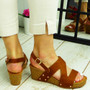LOTTIE Camel Wedges Heel Open Toe Sandals