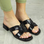 OAKLEE Black Heel Open Toe Comfy Sandal