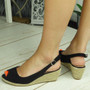 AFFAN Black Espadrilles Slingback Wedge Sandals