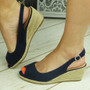 AFFAN Navy Espadrilles Slingback Wedge Sandals