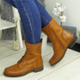 SYONA Camel Mid Calf Ankle Biker Zip Boots