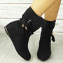 CABEY Black Ankle Wedge Pixie Zip Tassle Faux Suede Boots 