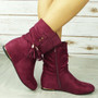 CABEY Wine Ankle Wedge Pixie Zip Tassle Faux Suede Boots 