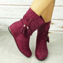 CABEY Wine Ankle Wedge Pixie Zip Tassle Faux Suede Boots 